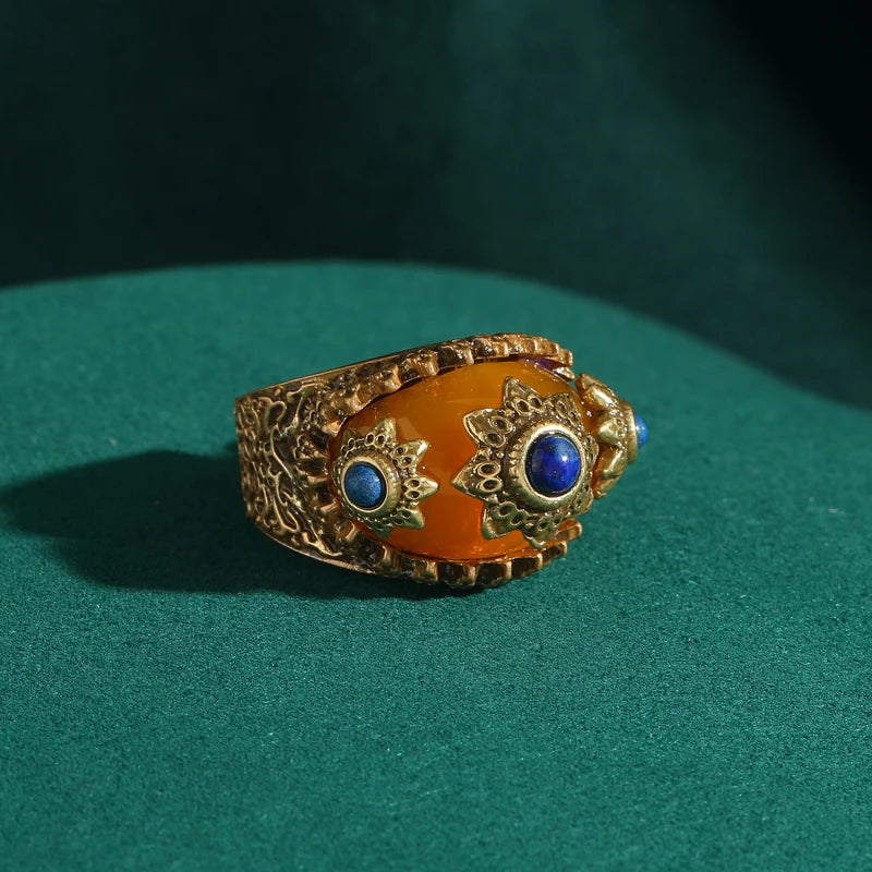 Anel de Cobre - Art Deco Sol Dourado