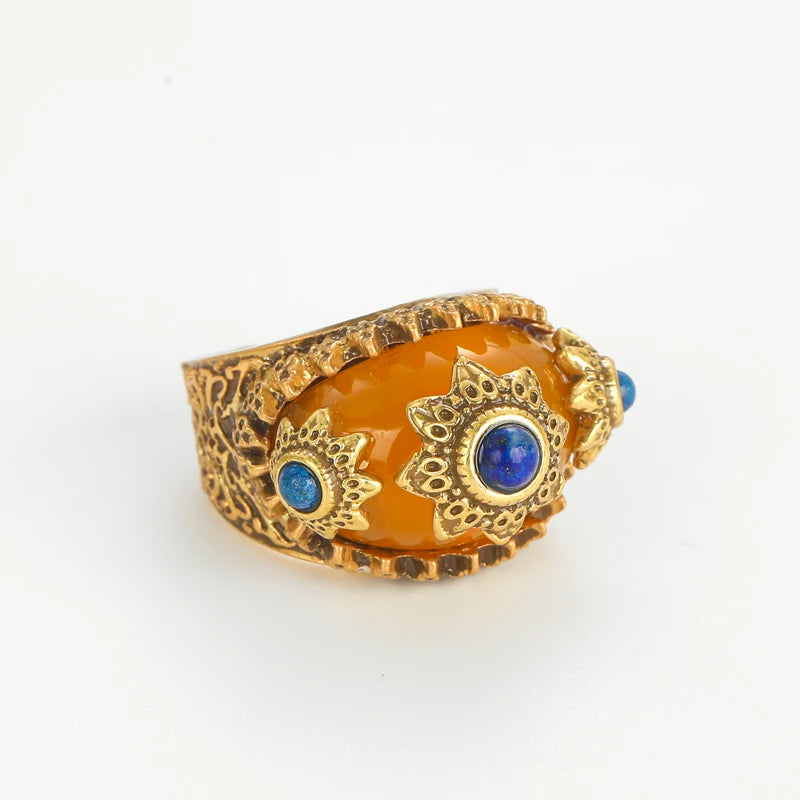 Anel de Cobre - Art Deco Sol Dourado