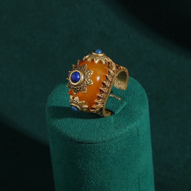 Anel de Cobre - Art Deco Sol Dourado