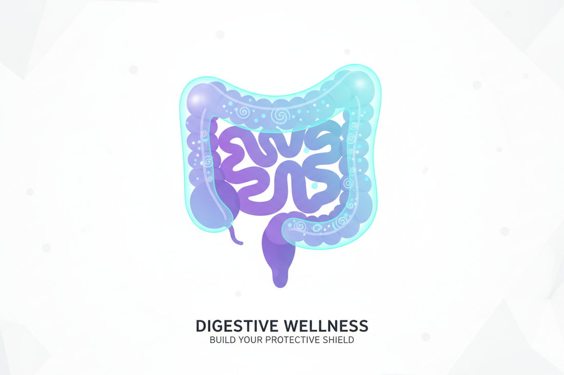 Ilustração educacional sobre saúde intestinal e prevenção consciente