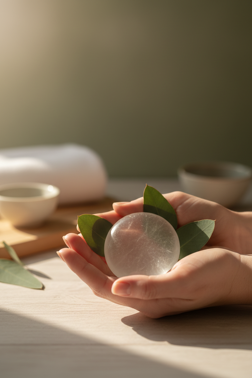 mãos segurando desodorante cristal natural transição para produtos naturais