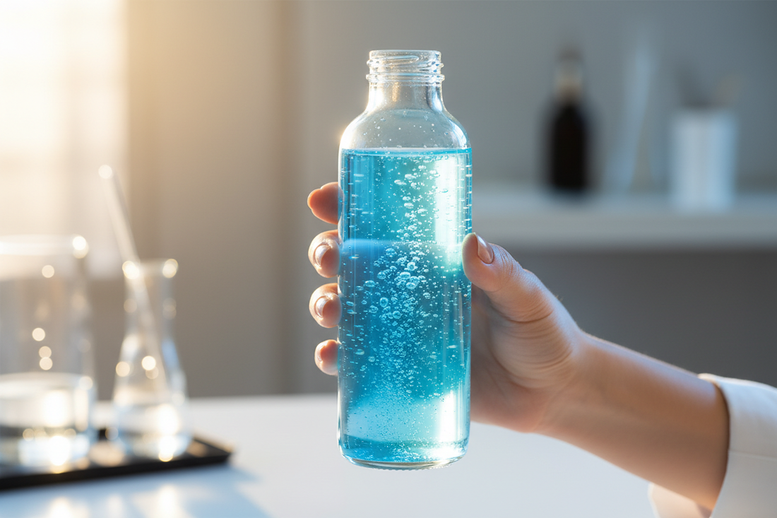 Garrafa com água hidrogenada rica em hidrogênio molecular pronta para consumo