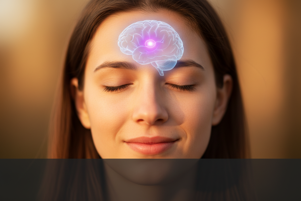 Pessoa em contemplação com glândula pineal iluminada - ritmo circadiano e consciência