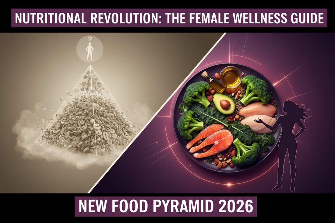 Nova pirâmide alimentar 2026 - comparação entre abordagem tradicional e moderna para saúde hormonal feminina