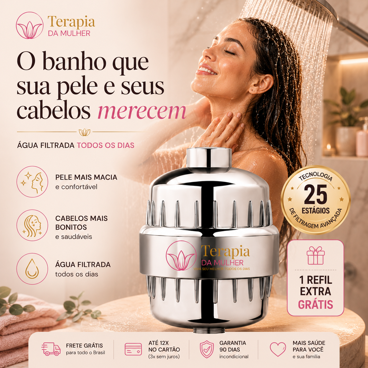 Filtro de Chuveiro Zeo Purific™ | Água filtrada para pele e cabelos todos os dias
