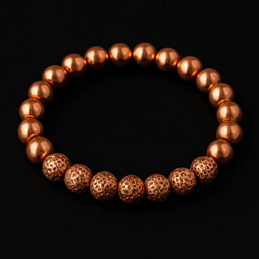 🔮 Pulseira Lava Vulcânica & Cobre - Amuleto de Força Ancestral