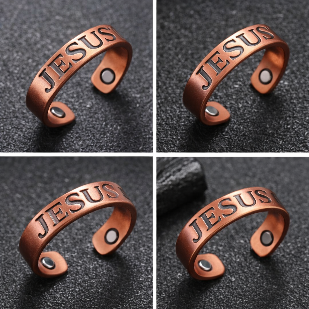 Kit Atacado 50 Anéis Jesus Cristo - Cobre Puro 99.9% com Magnetos | Revenda