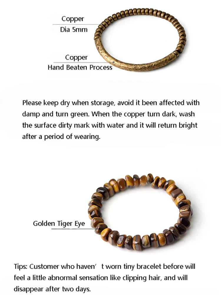TigerLux - Bracelete de Olho de Tigre e Cobre Premium