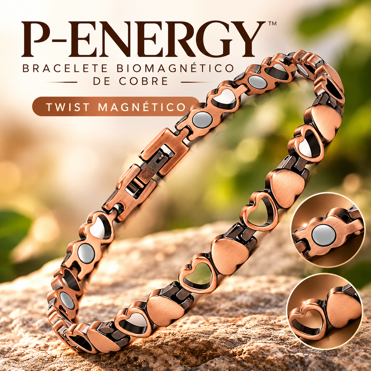 P-Energy - Bracelete Biomagnético de Cobre | Energia Vital e Beleza Natural