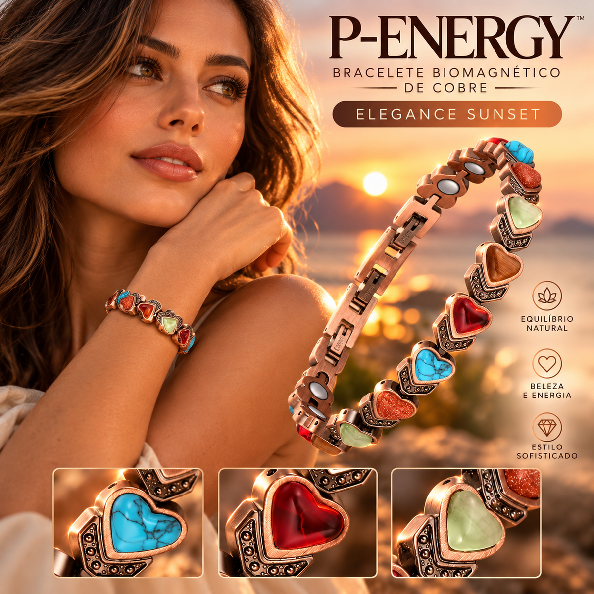 P-Energy - Bracelete Biomagnético de Cobre | Energia Vital e Beleza Natural