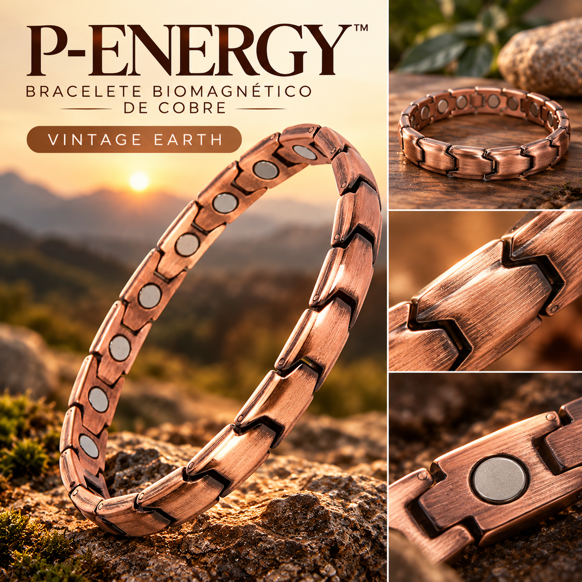 P-Energy - Bracelete Biomagnético de Cobre | Energia Vital e Beleza Natural