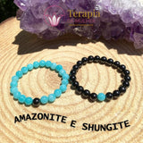 Braceletes de Shungite e Amazonite - 2 pçs