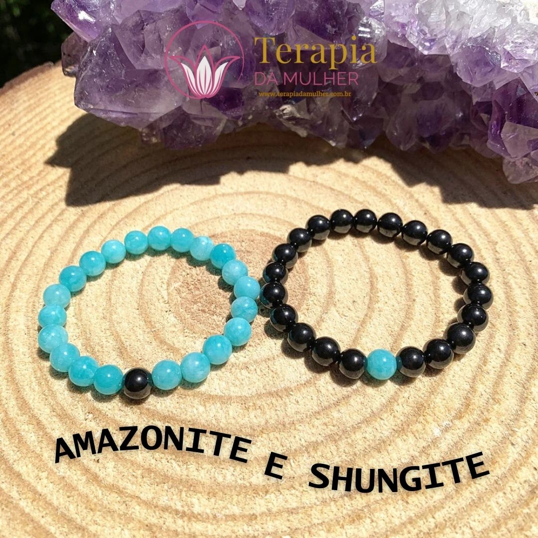 Braceletes de Shungite e Amazonite - 2 pçs