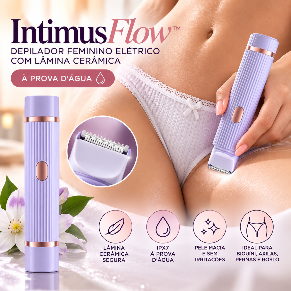 Depilador Feminino Elétrico com Lâmina Cerâmica | À Prova D'Água - IntimusFlow™