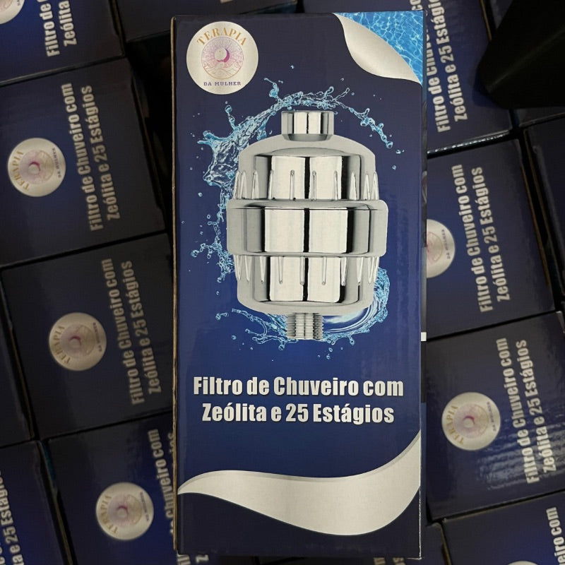 Filtro para chuveiro 25 estágios com Zeólita Zeo Purific™ | 1 Refil Extra Grátis 🎁