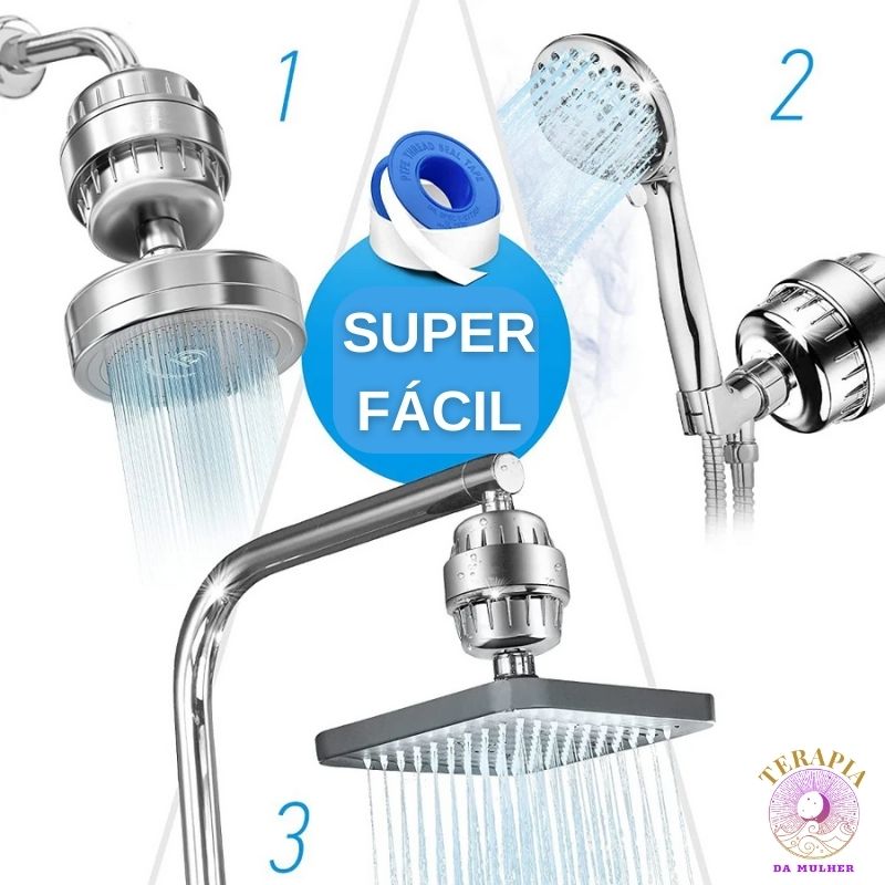 Filtro para chuveiro 25 estágios Zeo Purific™ | 1 Refil Extra Grátis 🎁