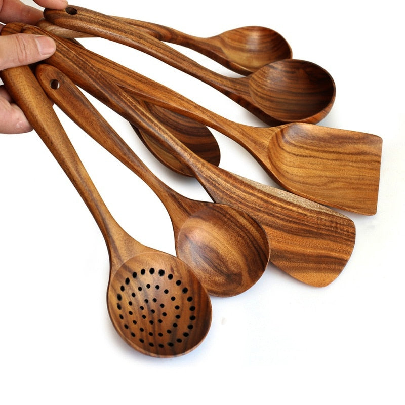Juego de cucharas de madera tailandesas