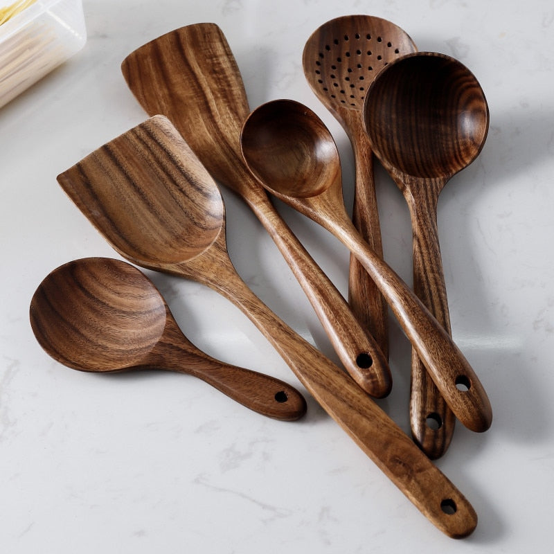 Juego de cucharas de madera tailandesas