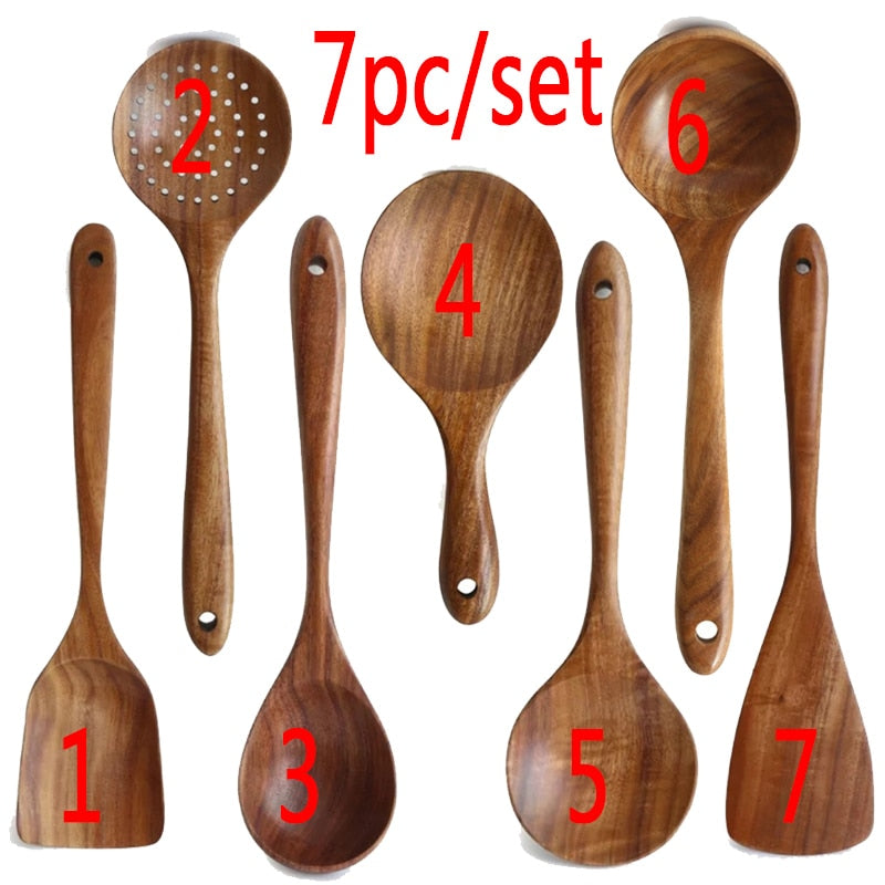 Juego de cucharas de madera tailandesas