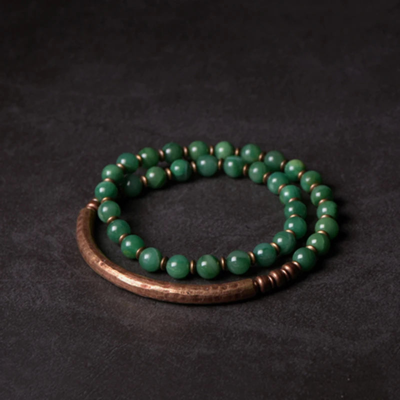 Linha Vintage de Bracelete em Cobre com Jade ou Jaspe