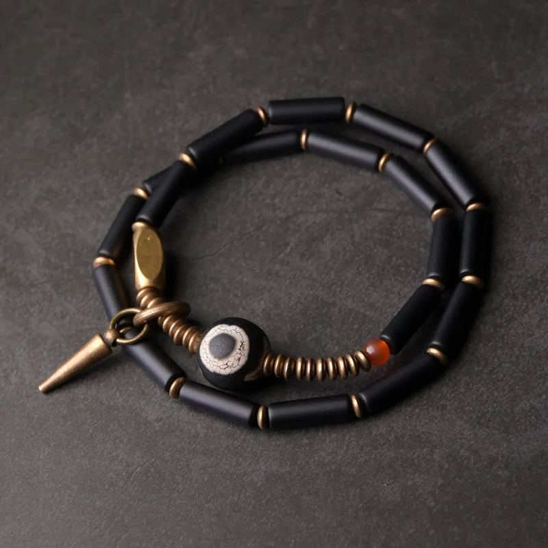 Pulseira Tibetana de Cobre com Ágata Negra - Terapia da Mulher