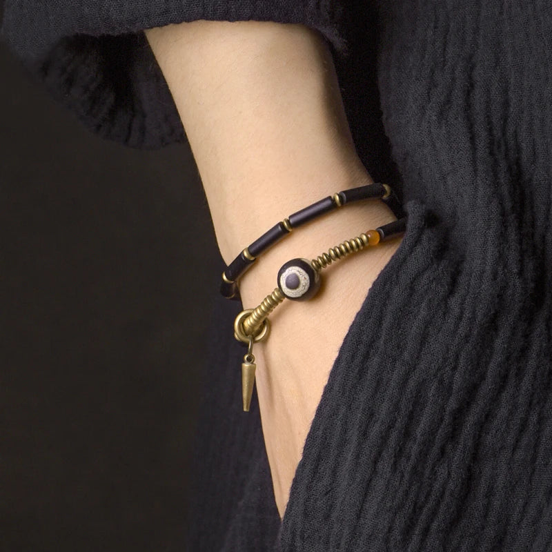 Pulseira Tibetana de Cobre com Ágata Negra - Terapia da Mulher