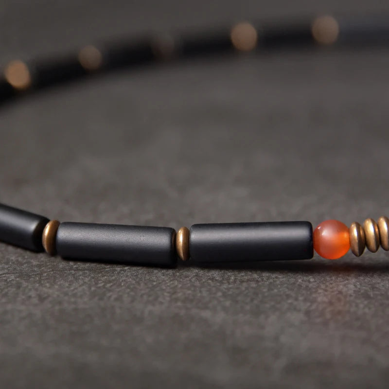 Pulseira Tibetana de Cobre com Ágata Negra - Terapia da Mulher