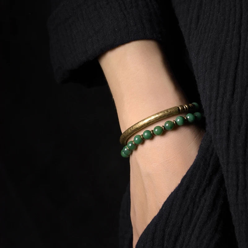 Linha Vintage de Bracelete em Cobre com Jade ou Jaspe