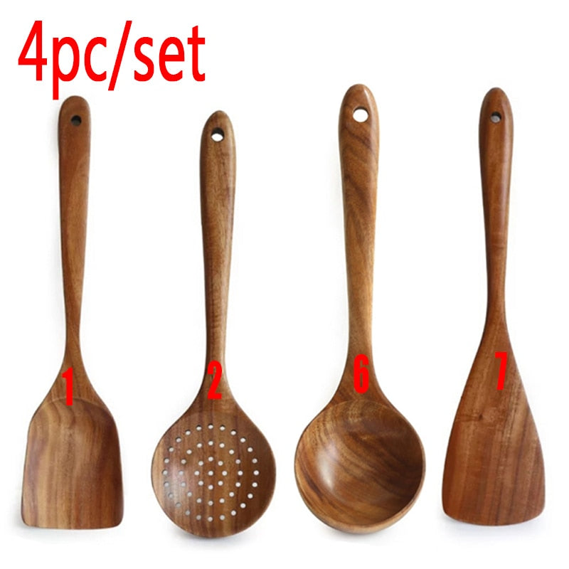 Juego de cucharas de madera tailandesas