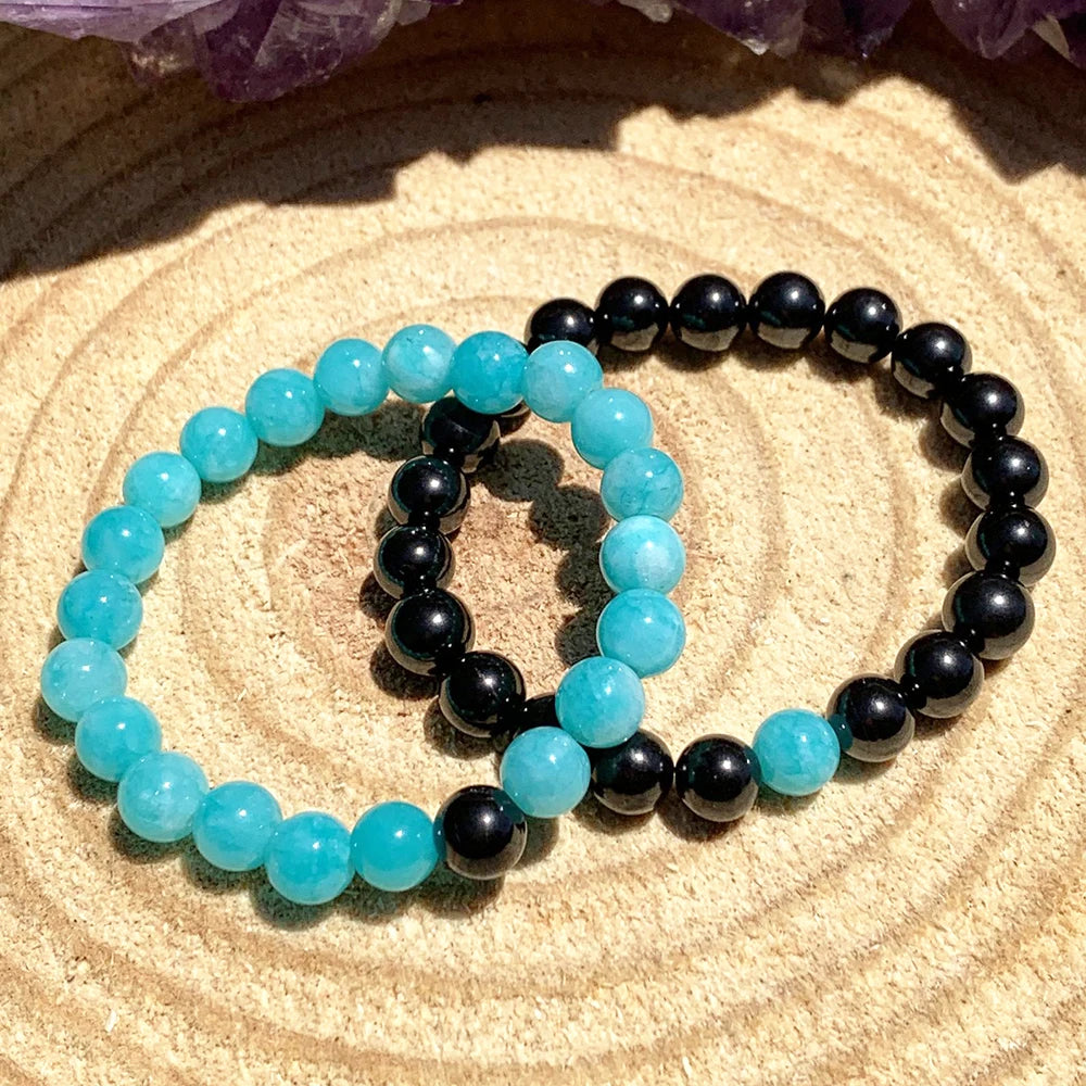 Braceletes de Shungite e Amazonite - 2 pçs