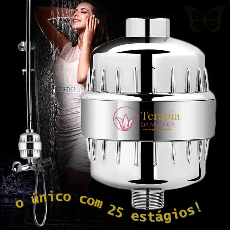 Filtro para chuveiro 25 estágios Zeo Purific™ | 1 Refil Extra Grátis 🎁