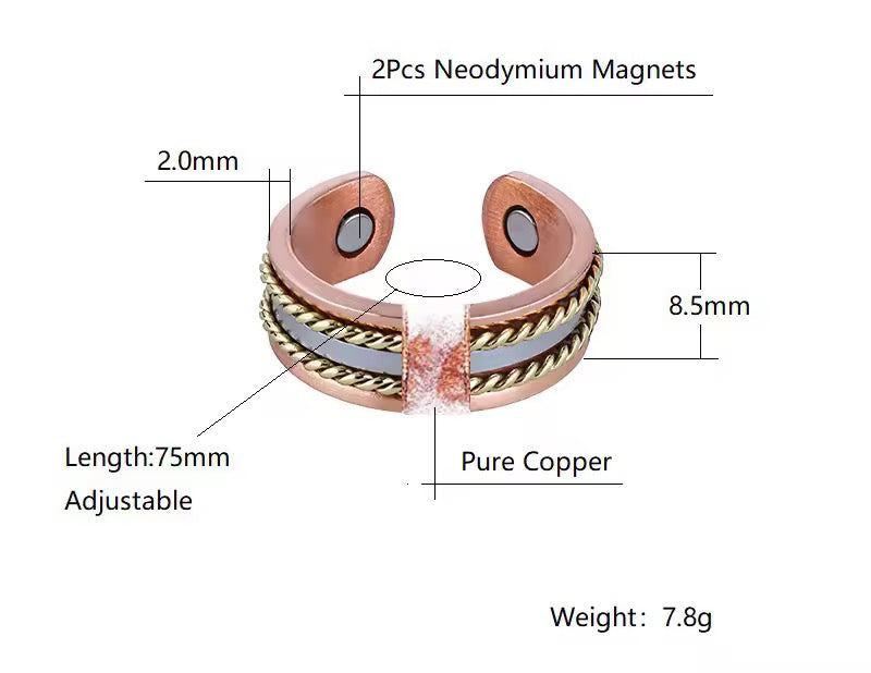 Conjunto de Cobre com Magnetoterapia | Bracelete e Anel Ajustável - MagnetiFlow™