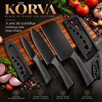KŌRVA™ Black Kitchen | Conjunto de Facas Pretas Signature