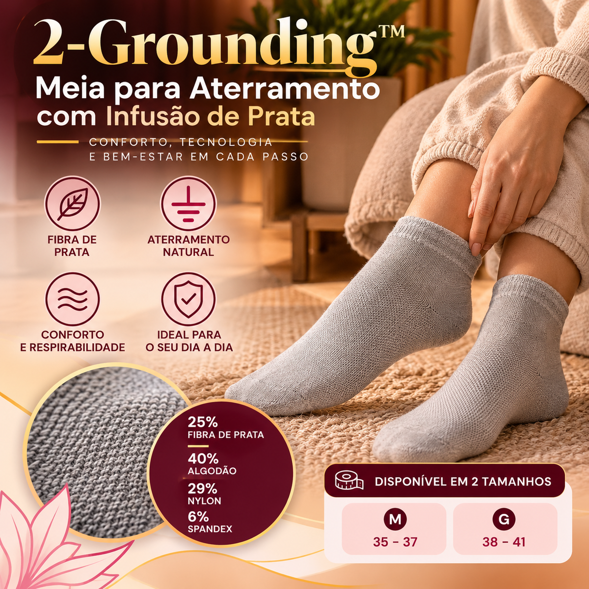 Meia para Aterramento com Infusão de Prata - 2-Grounding™