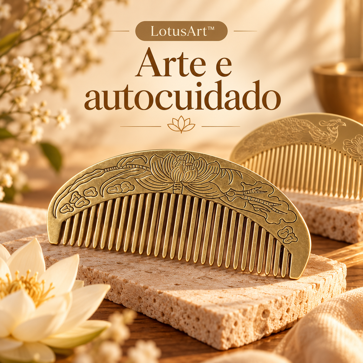 Pente de Latão com Padrão de Lótus | Massagem Energética e Bem-estar - LotusArt™