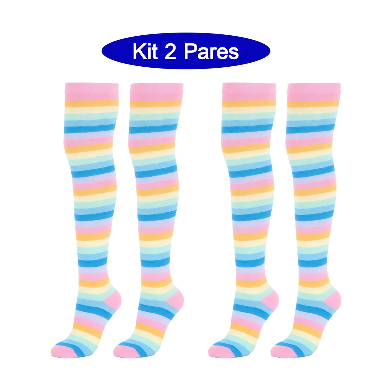 Kit 2 Pares de Meias Cano Longo Femininas Listradas | CandyFlow™