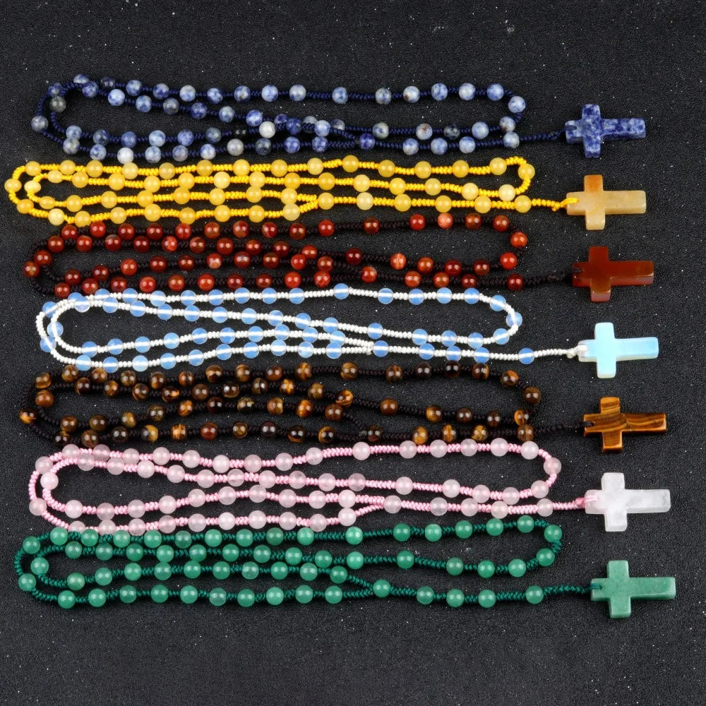 Cordão com Crucifixo de Cristais Naturais - Proteção Espiritual e Cura Energética | Fé Cristã