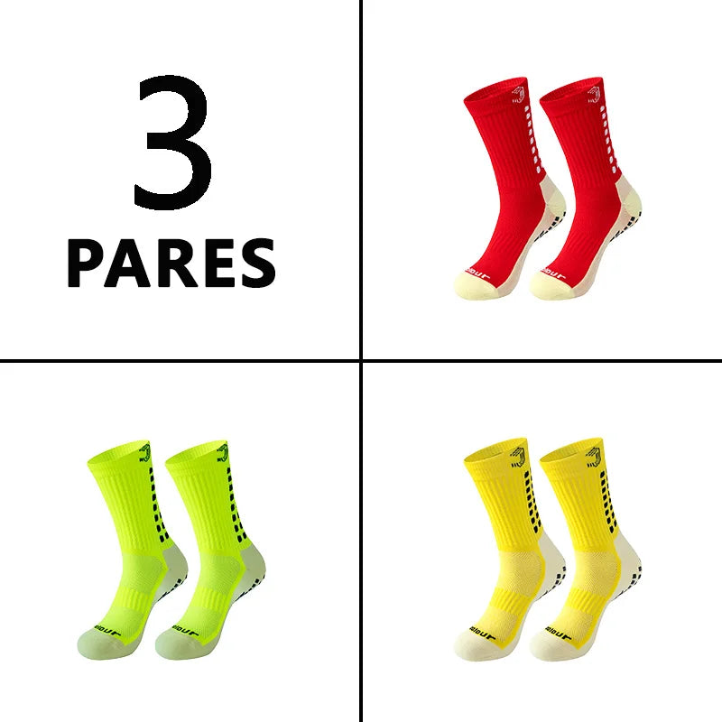 Grip3Pack™ - Kit 3 Pares Meias Esportivas Antiderrapantes | Futebol Corrida Ciclismo
