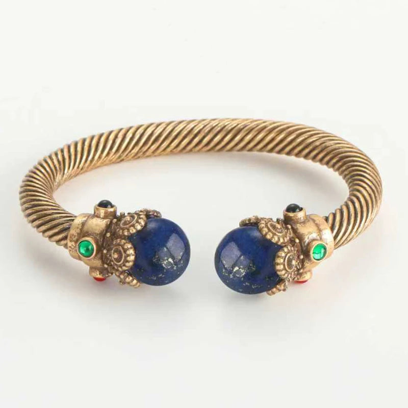 IndiaLux™ - Bracelete Vintage Indiano com Pedras Coloridas | Banho de Ouro e Design Cuff