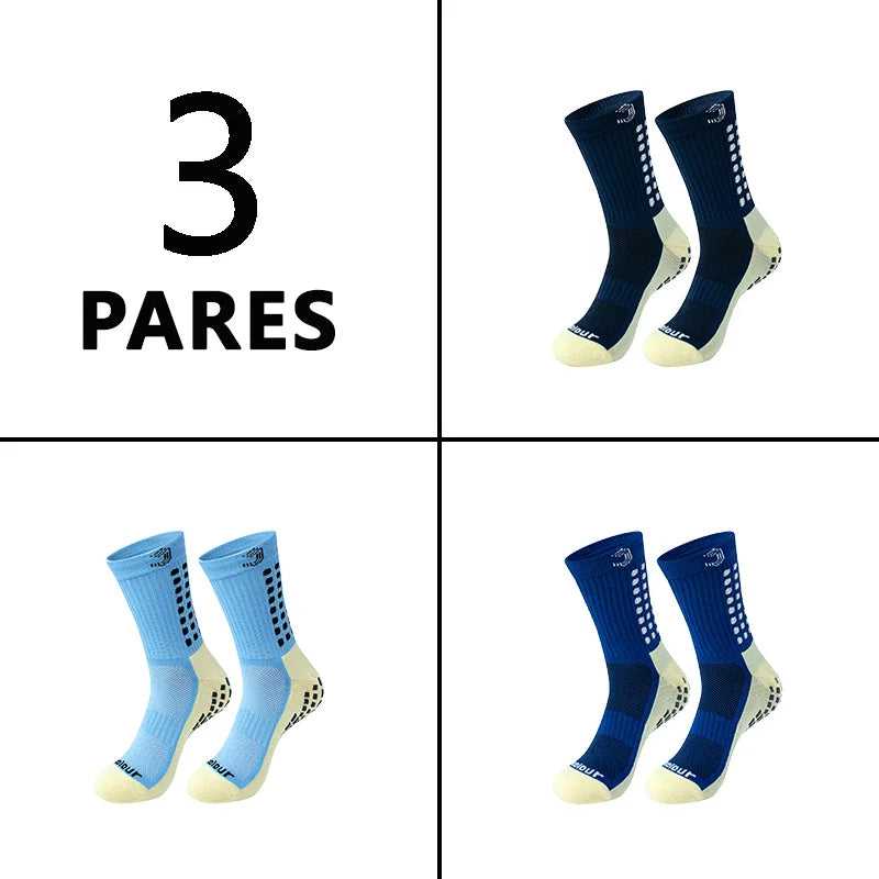 Grip3Pack™ - Kit 3 Pares Meias Esportivas Antiderrapantes | Futebol Corrida Ciclismo
