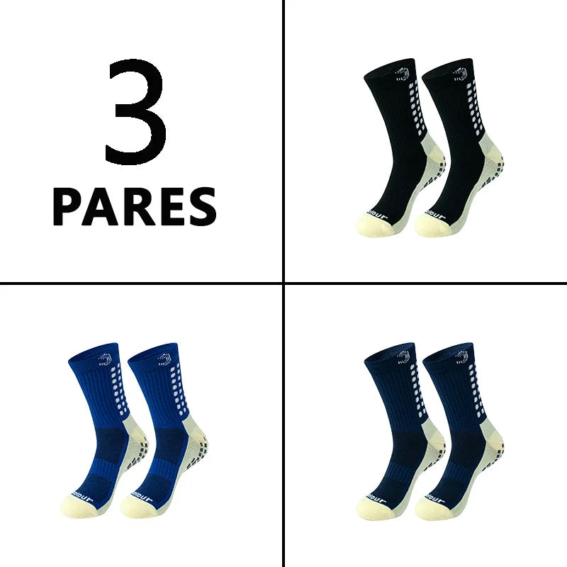 Grip3Pack™ - Kit 3 Pares Meias Esportivas Antiderrapantes | Futebol Corrida Ciclismo