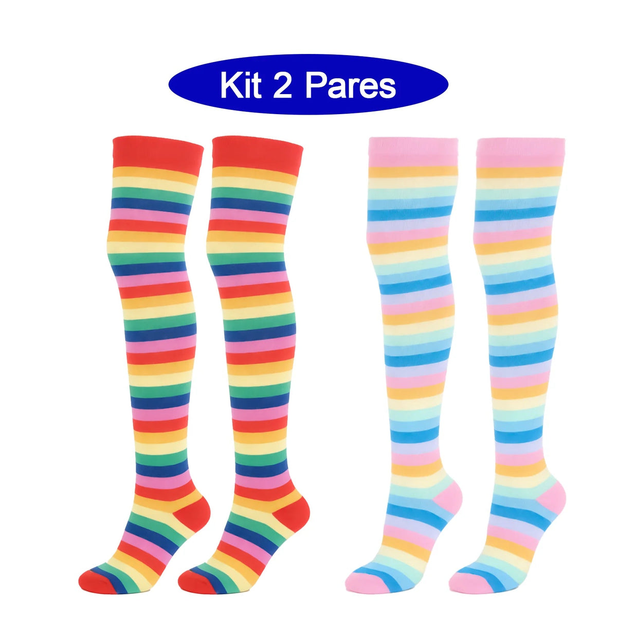 Kit 2 Pares de Meias Cano Longo Femininas Listradas | CandyFlow™