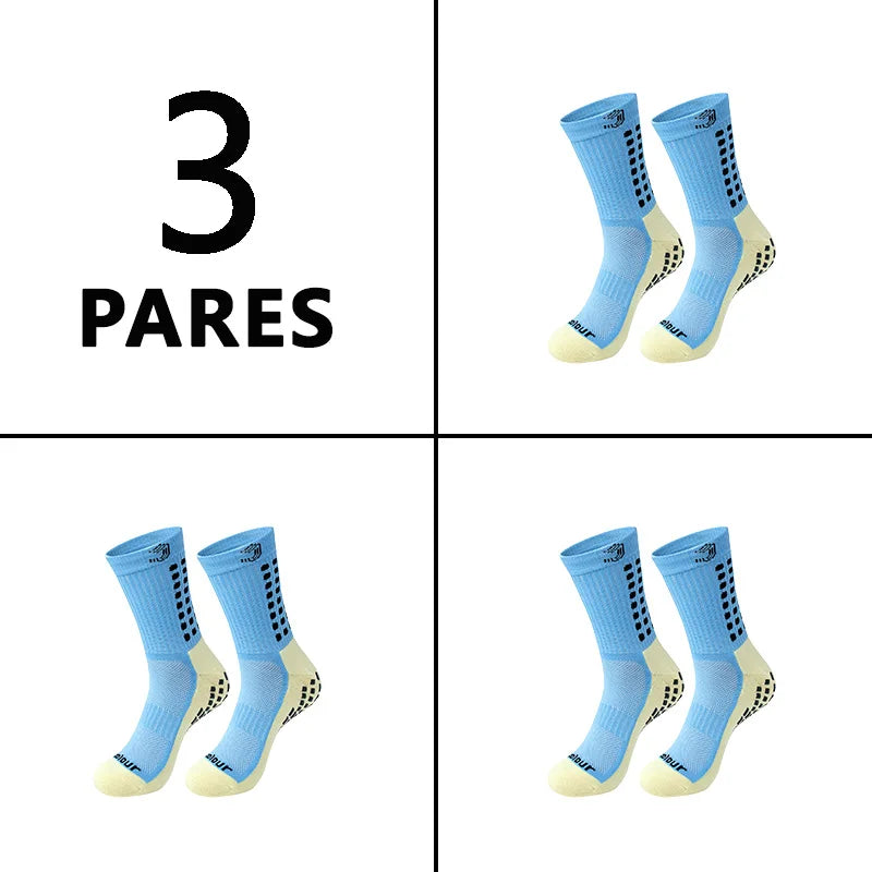 Grip3Pack™ - Kit 3 Pares Meias Esportivas Antiderrapantes | Futebol Corrida Ciclismo