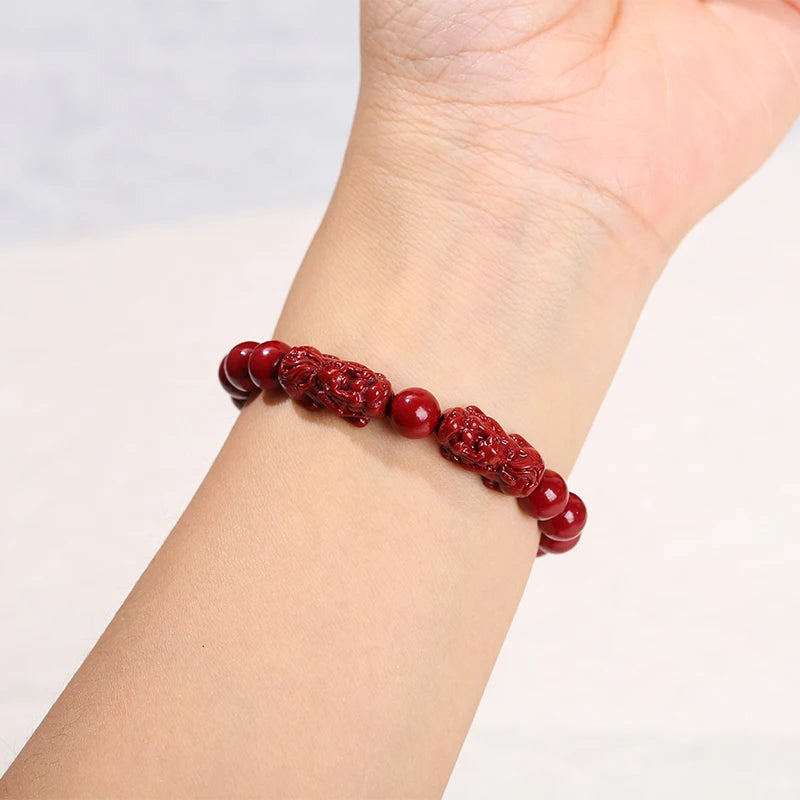 CinnabarGuard™ - Pulseira Pixiu de Cinábrio Natural | Prosperidade e Proteção Ancestral