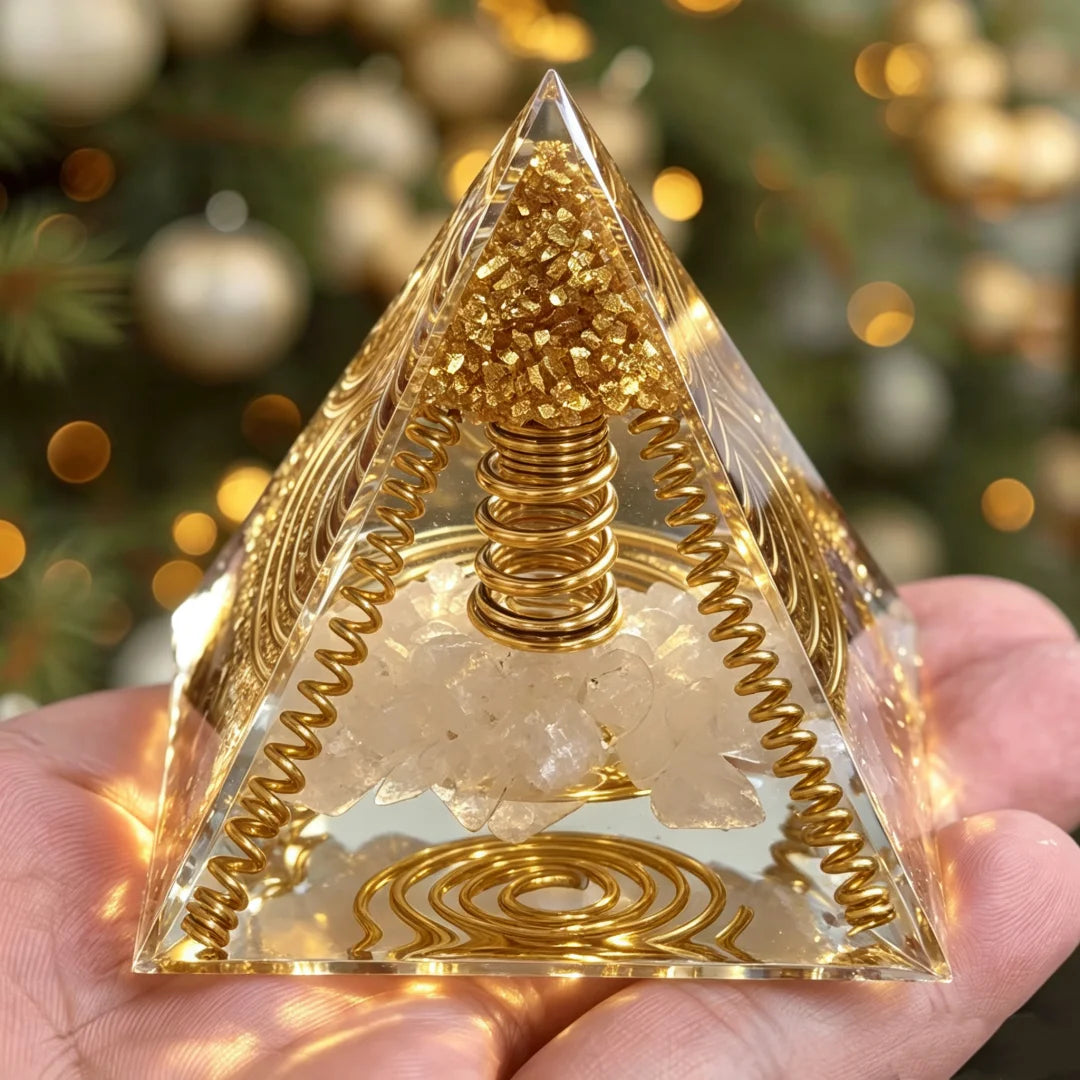 Pirâmide de Orgonite com Espiral de Cobre e Quartzo | CopperWire™