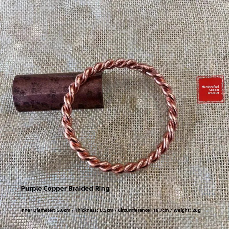 Bracelete de Cobre Puro Trançado Artesanal - Energia Natural e Bem-Estar