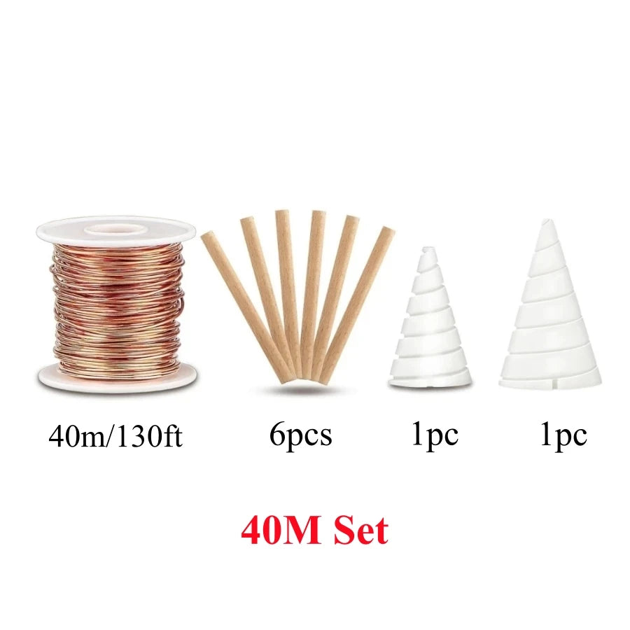 TeslaFlow™ - Kit Eletrocultura Completo 40m | Fio de Cobre Puro + 2 Gabaritos Fibonacci + 6 Hastes de Madeira