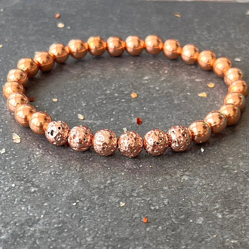 🔮 Pulseira Lava Vulcânica & Cobre - Amuleto de Força Ancestral