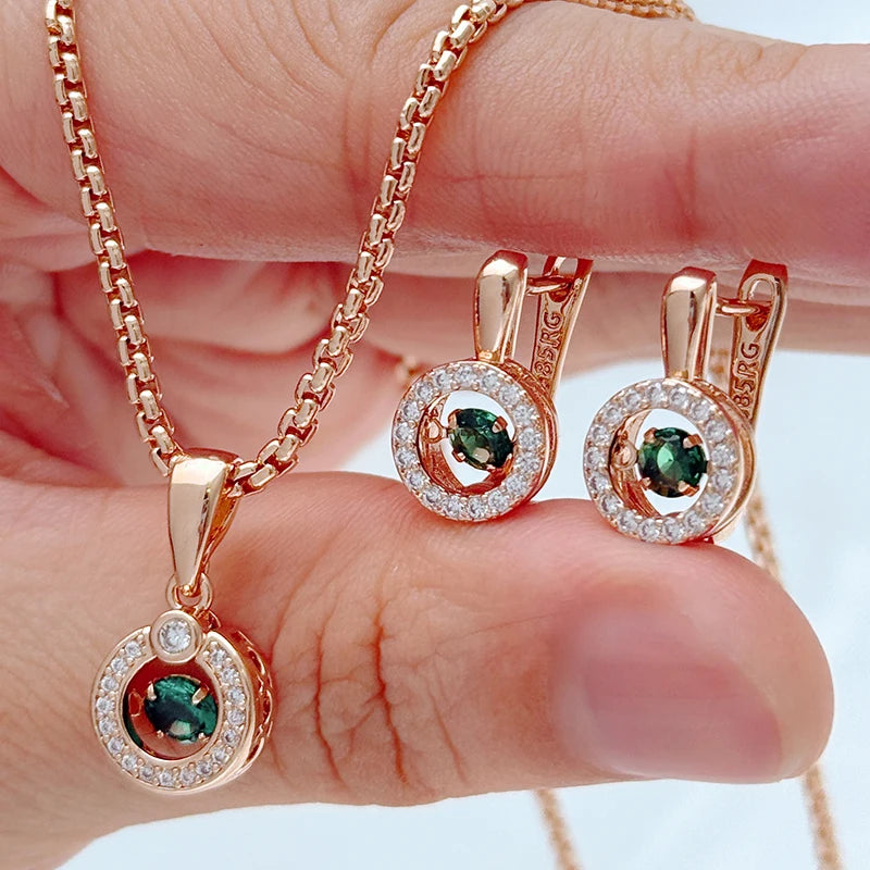 Conjunto de Colar e Brincos de Cobre com Zircônias | Aurora Rosé™