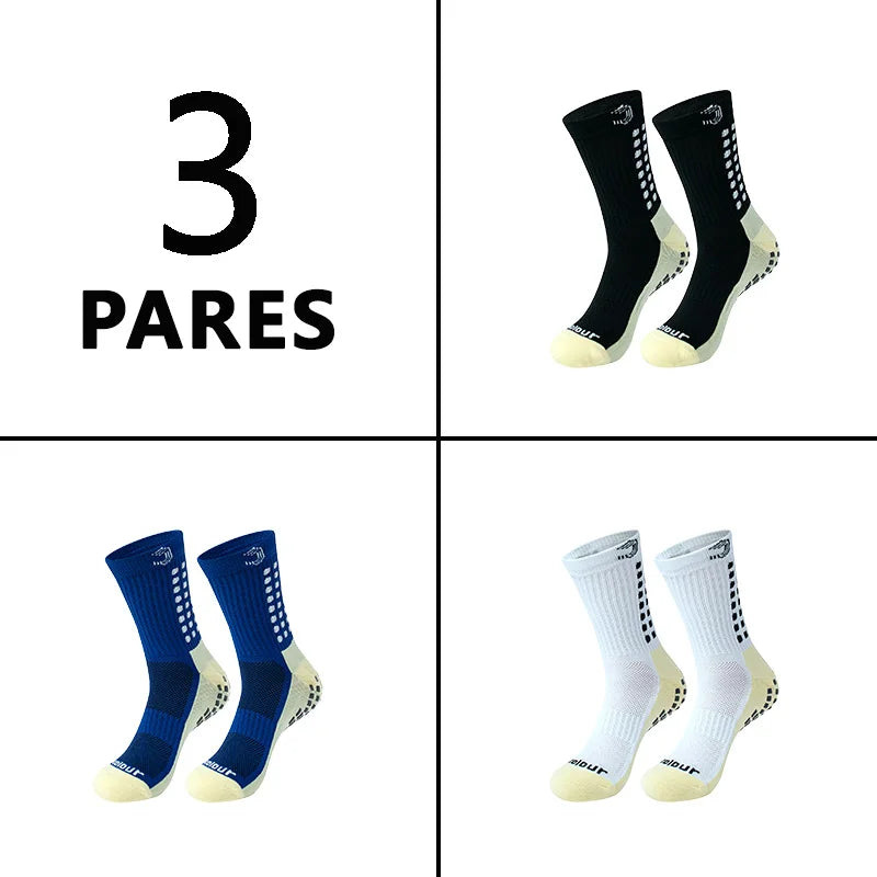 Grip3Pack™ - Kit 3 Pares Meias Esportivas Antiderrapantes | Futebol Corrida Ciclismo